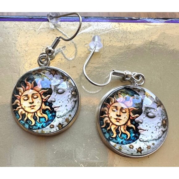 Sun Moon Earrings Navy Blue Eclectic Planet Astrology Zodiac Celestial Tarot New - Picture 6 of 11